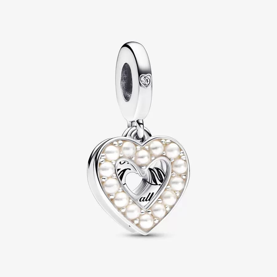 Pearlescent White Heart Double Dangle Charm - Pandora - 792649C01