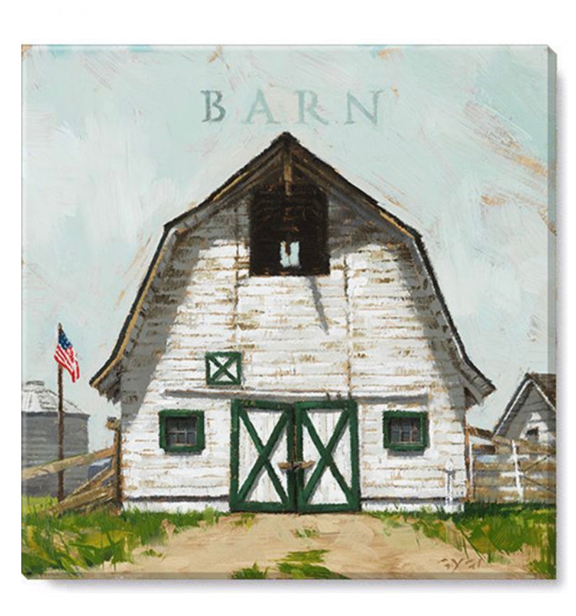 White Barn Giclee Canvas Wall Art- 14”x14”