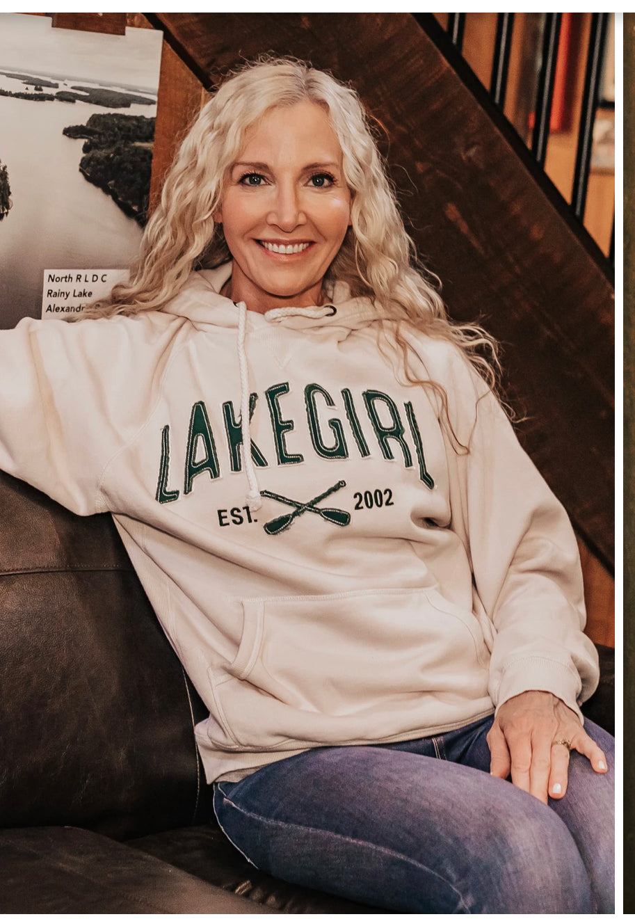 Lakegirl - Sanded Fleece Hooded Sweatshirt Evergreen/Cappuccino
