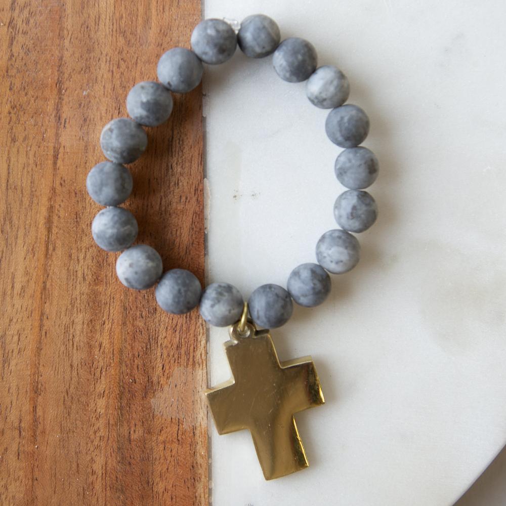 Stone+Stick Cross Stretch Bracelet-Labradorite