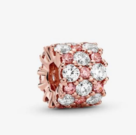 14k Rose Gold-plated Pink & Clear Sparkle Charm - Pandora - 788487C01