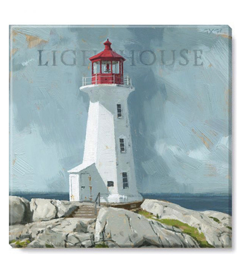 White Lighthouse Canvas Wall Art- 9”x9”