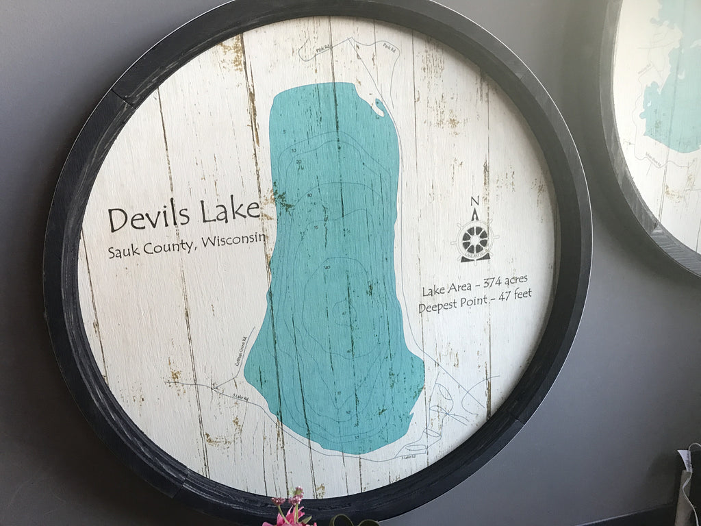 Devils Lake - Barrel End Style Lake Art - 23" Round