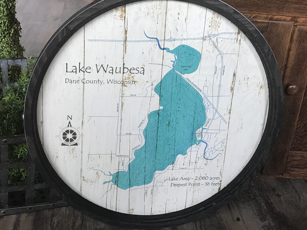 Lake Waubesa - Barrel End Style Lake Art - 23" Round