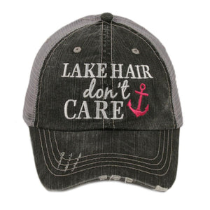 Lake Hair Don't Care Trucker Hat - Gray/Hot Pink