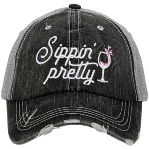 Sippin' Pretty Trucker Hat- Gray