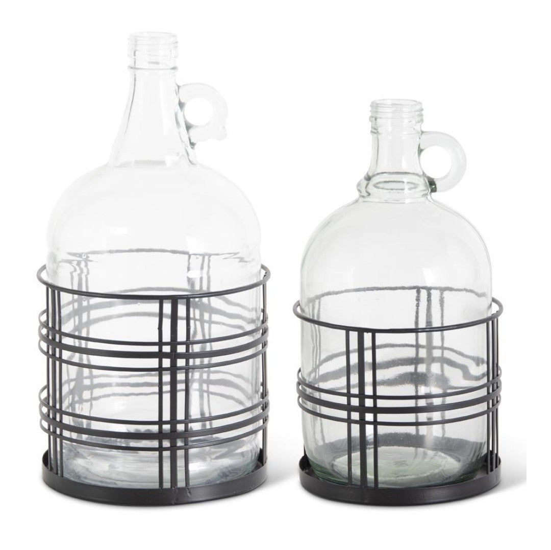 Glass Jug Vases in Black Cage (2 sizes)