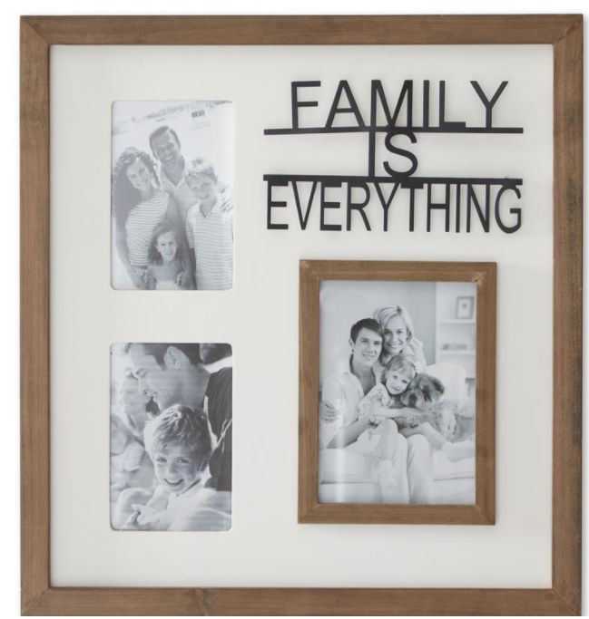 17.75" Cream Wood 3 Opening Photo Frame w/Raised Metal FAMILY IS