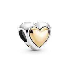 Domed Golden Heart Charm with 14K gold-Pandora