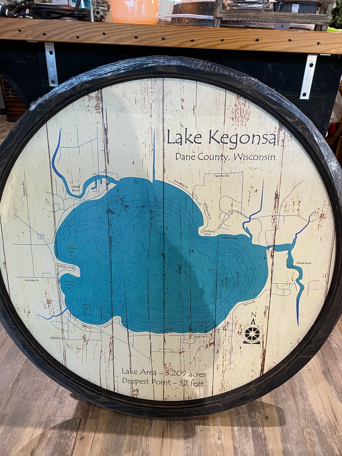 Large Lake Kegonsa-Barrel End Style Lake Art-40”