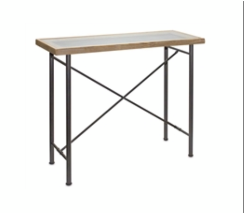 Wood and Metal Table with Glass Top