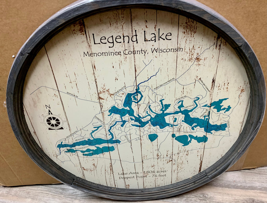 Legend Lake (Menomonie Co)-Barrel End Style Lake Art-23"