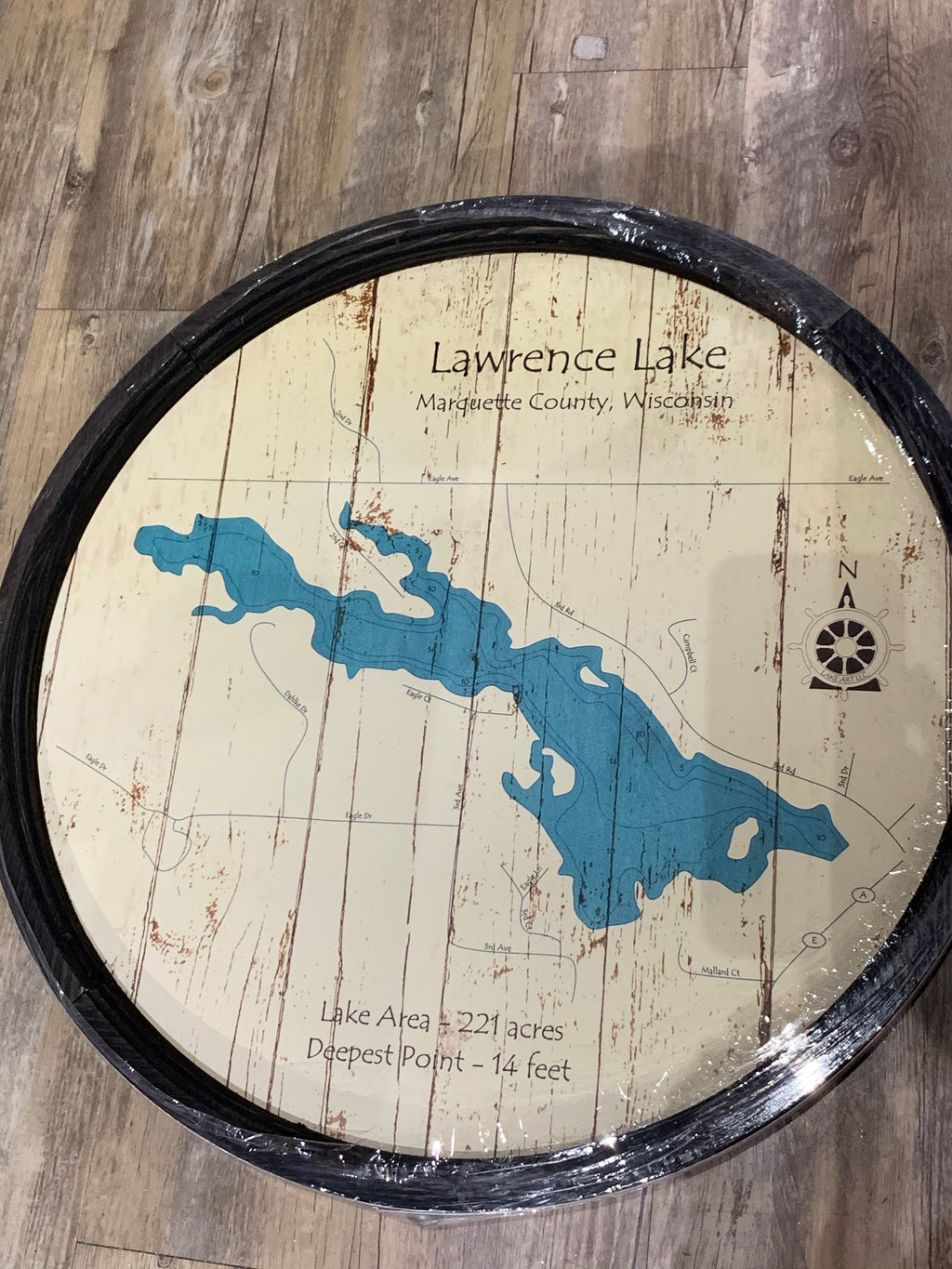 Lawrence Lake- Marquette County- Barrel End Style Lake Art - 23" Round