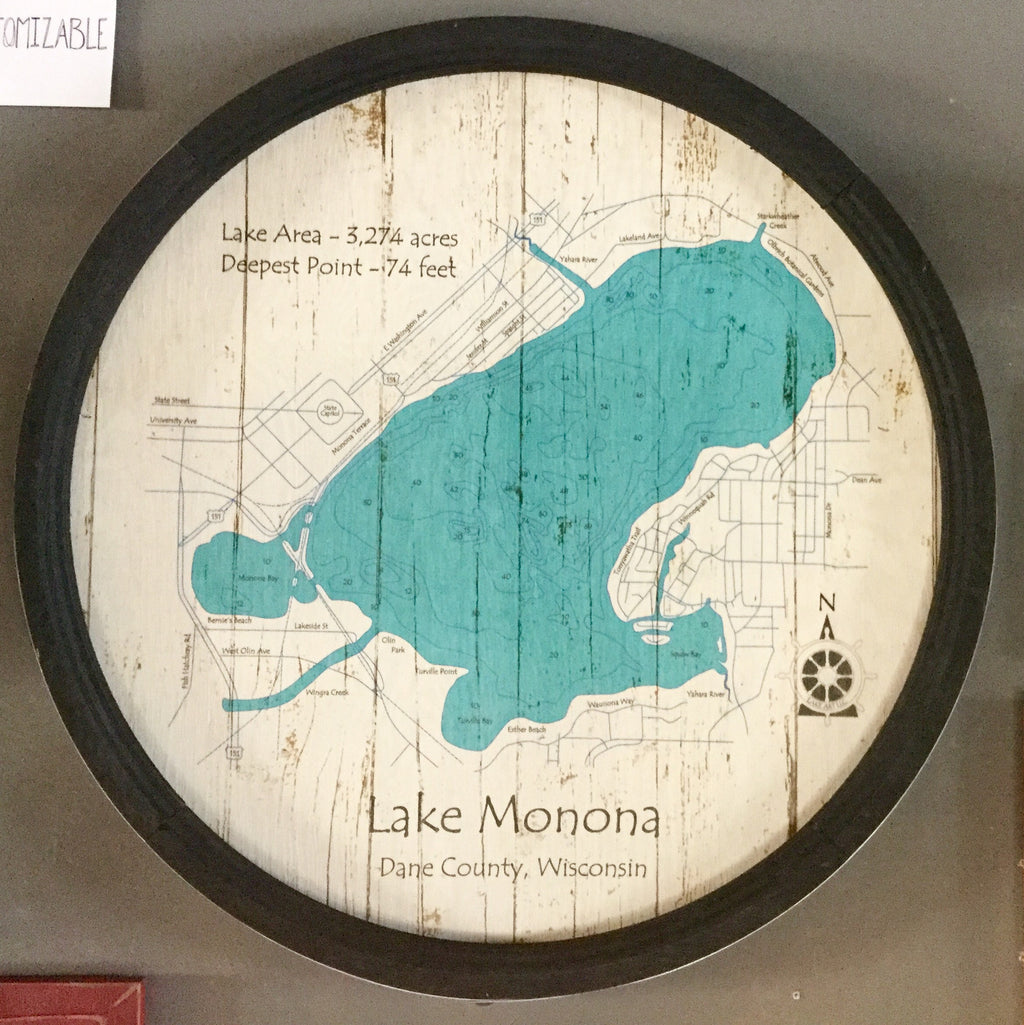 Lake Monona - Barrel End Style Lake Art - 23" Round