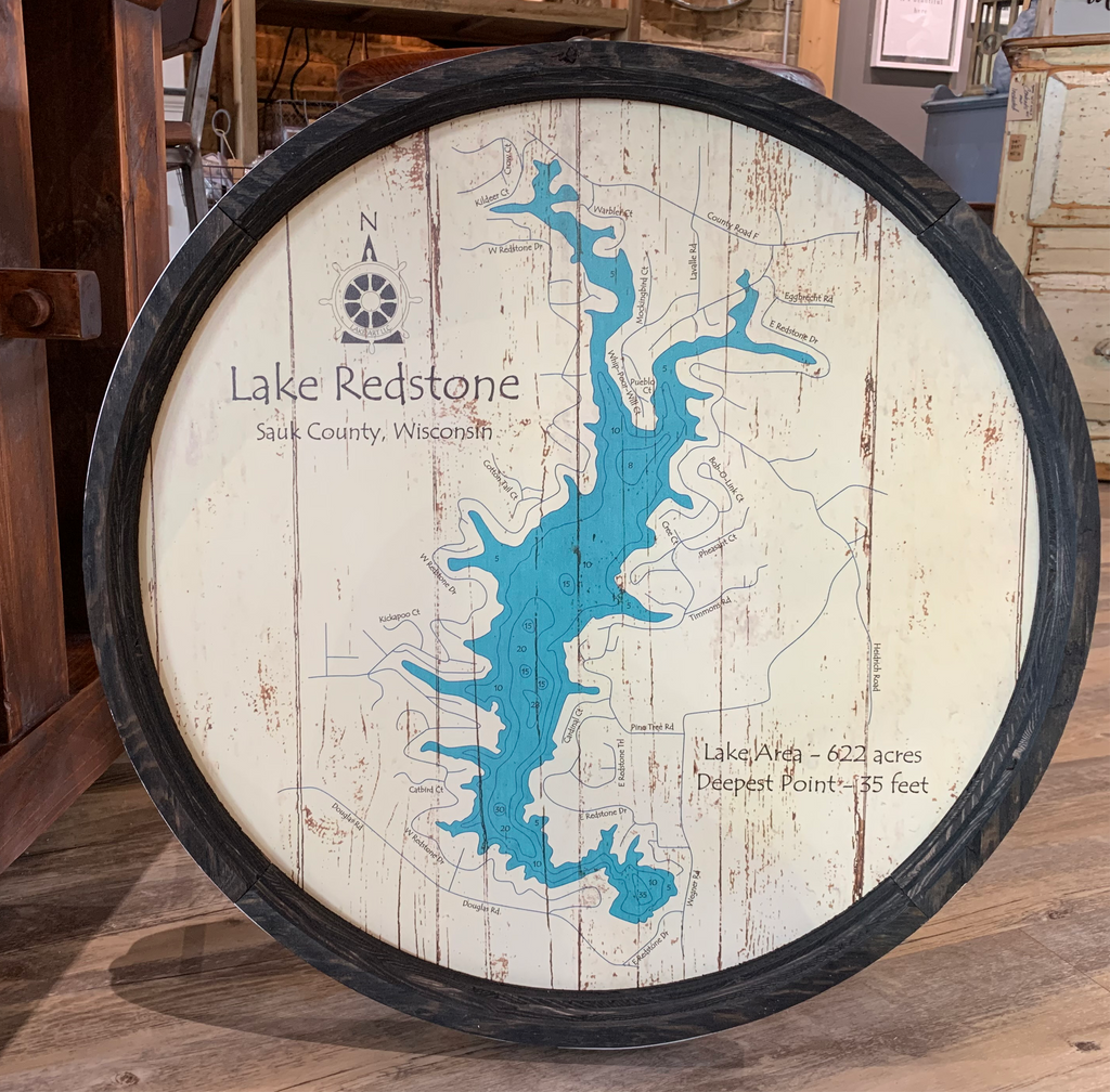 Lake Redstone WI - Barrel End Style Lake Art - 23" Round