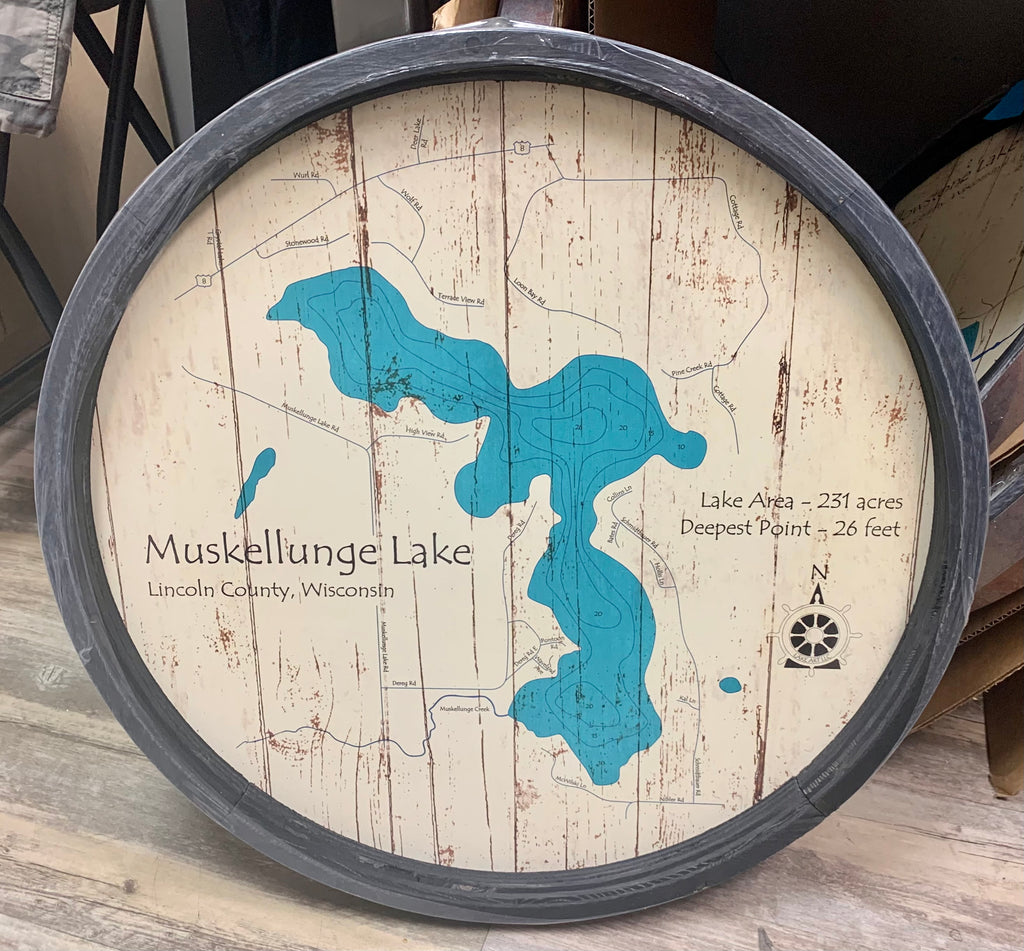 Muskellunge WI - Lincoln County - Barrel End Style Lake Art - 23" Round