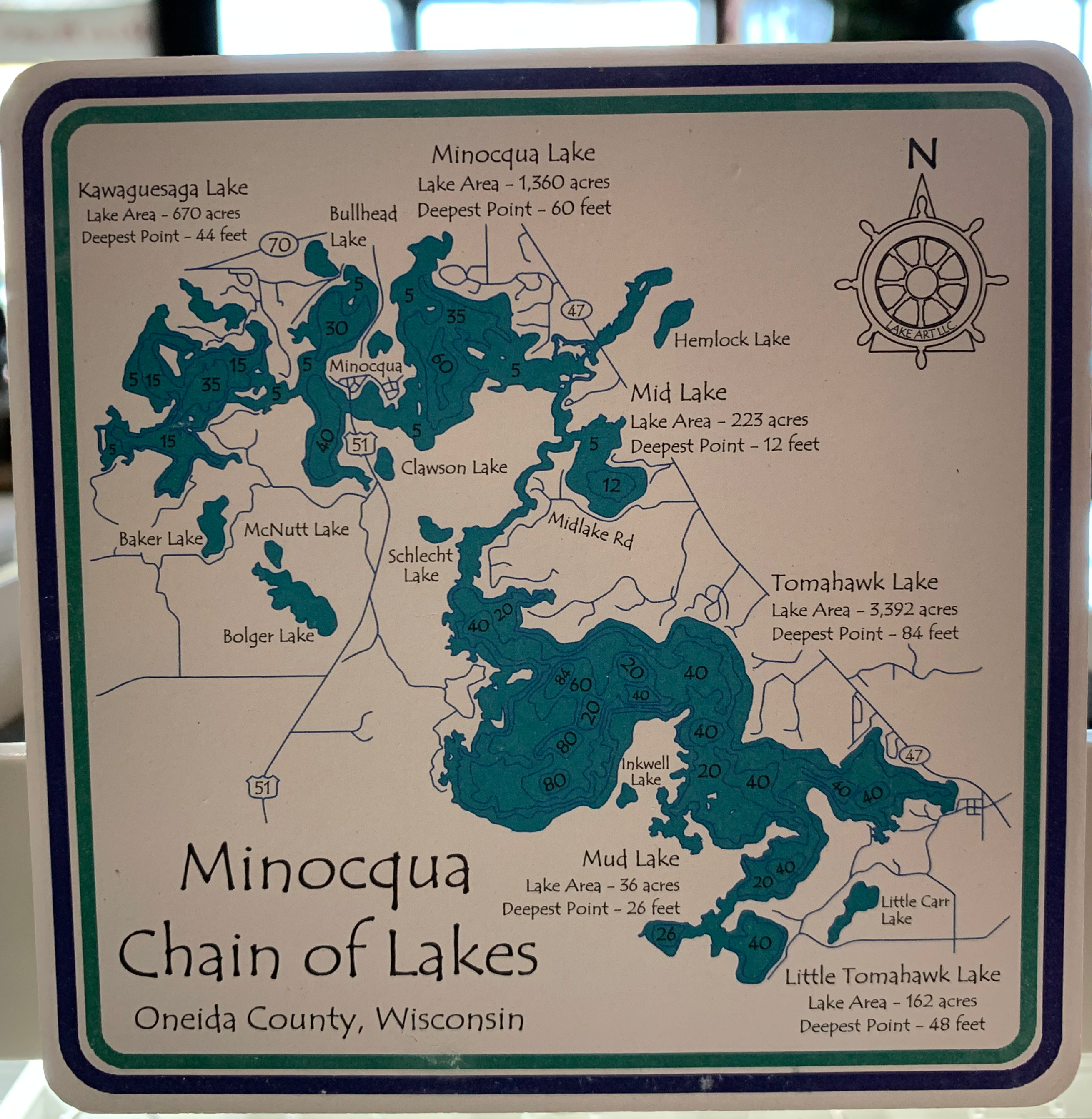 Minocqua Chain of Lakes Coasters (Set of 4)