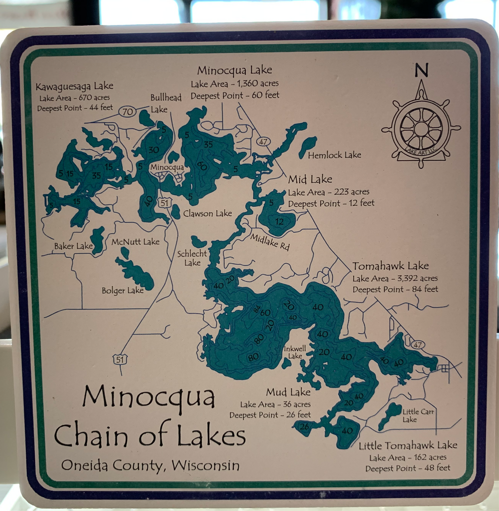 Minocqua Chain of Lakes Coasters (Set of 4) Red Barn Company Store