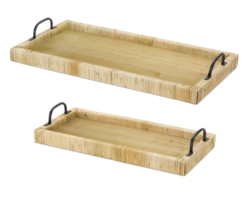 Wood and Rattan Tray (2 Sizes Sold Separately)