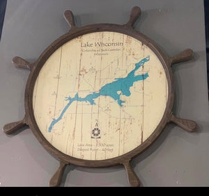 Lake Wisconsin- Ships Wheel Style Lake Art-23” Round