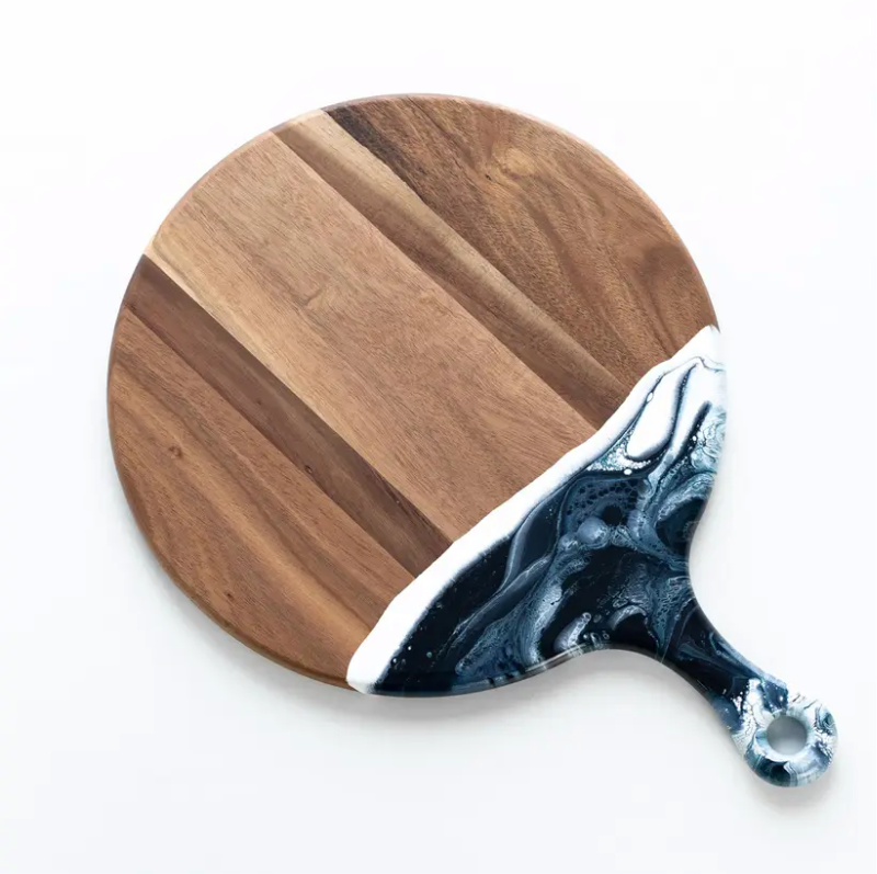 Round 12" Acacia Resin Board- Navy | White | Metallic