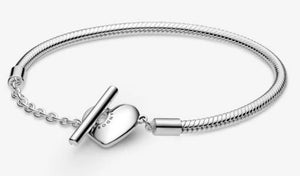 Pandora Moments Engravable Heart-T-bar Snake Chain Bracelet-Pandora