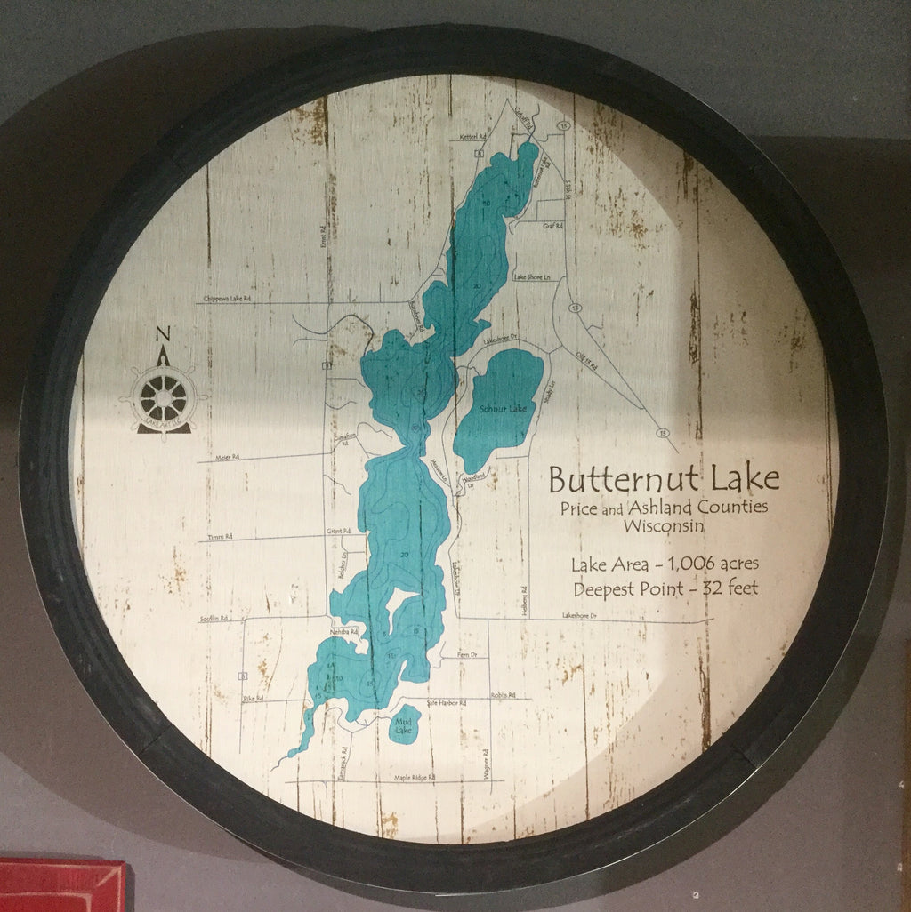 Special Order/Custom Lake (Your Lake Map) - Barrel End Style Lake Art - 23" Round