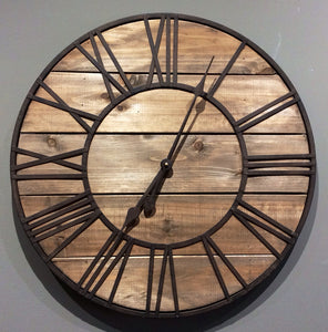 Small 23.5" Round Wooden Clock with Metal Roman Numerals