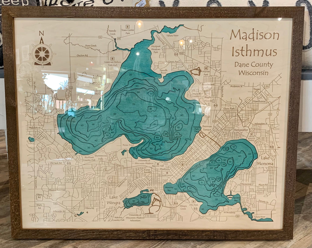 Bathymetry - Madison Isthmus - 24X30 3D with Plexiglass