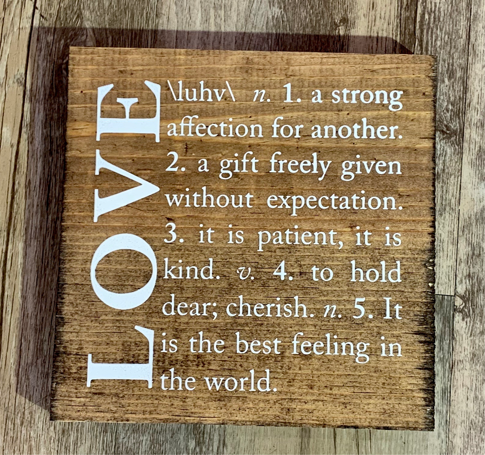 LOVE DEFINITION - Wood Sign - 7x7