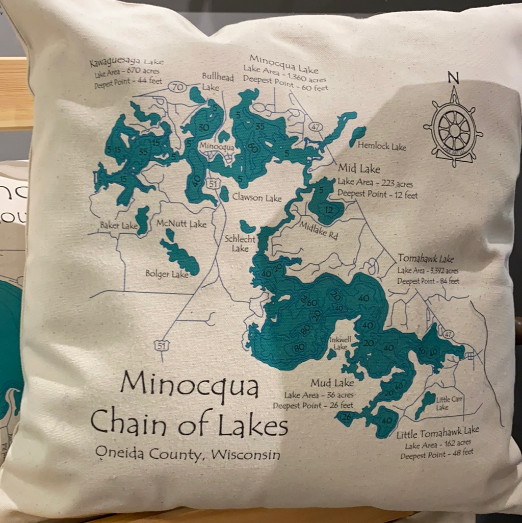 Minocqua Chain of Lakes Decorative Pillow